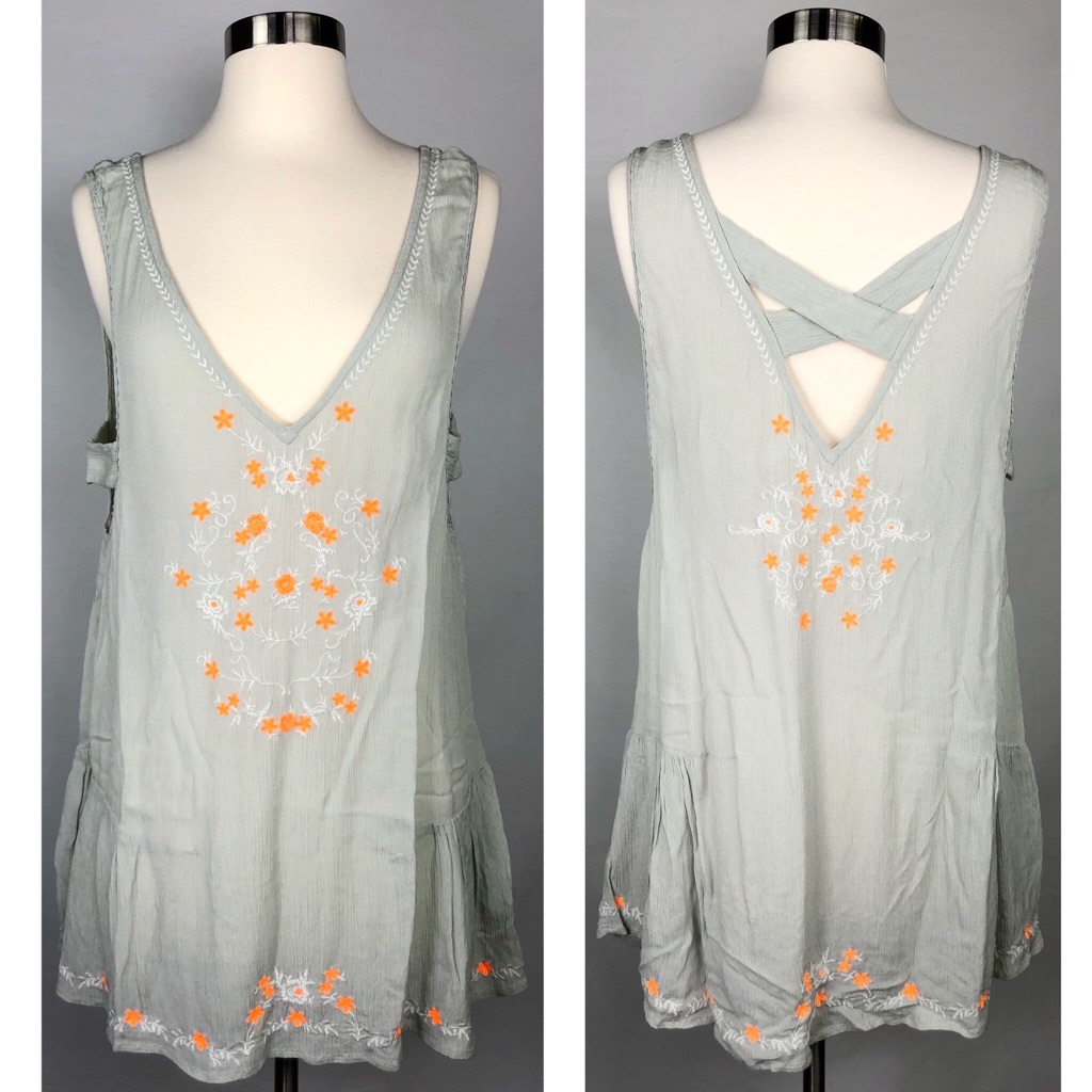 Free People Size S Boho Flowy Top With Embroidery